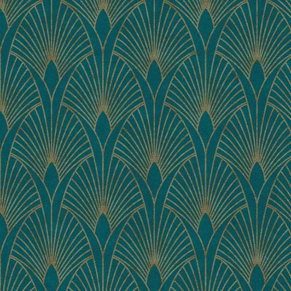 PAPIER PEINT PV INTERIEUR GLAMOUROUS PETROLE OR