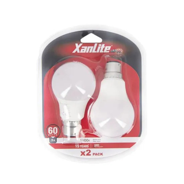 PACK DE 2 AMPOULES LED A60 OPAQUE SMD B22 806LM 4000K 9W