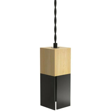 SUSPENSION CARREBOIS BOIS &amp; METAL NOIR E27X1
