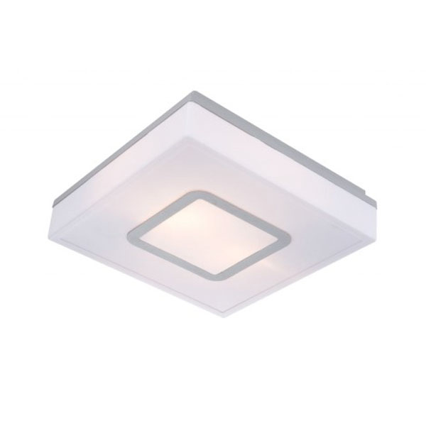 LUMINAIRE EXTERIEUR INOX, ALUMINIUM GRIS METALLISE, PLASTIQUE OPAL, IP44, LXWXH:280X280X80, OH:80, EXCL. 2XE27 20W 230V