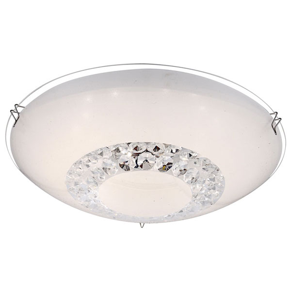 PLAFONNIER CHROME, VERRE OPAL, CRISTAUX K5 TRANSLUCIDE, D:300, H:110, INCL. 1XLED 12W 40V, 1200LM SOURCE, 960LM OUTPUT, 3100K