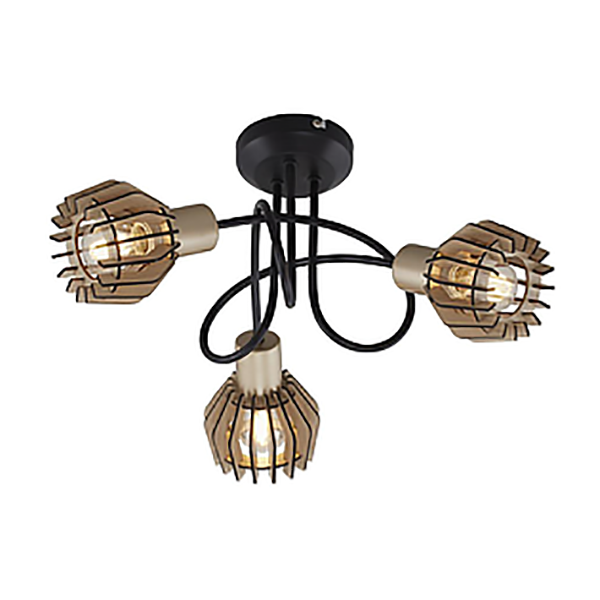PLAFONNIER METAL BOIS MARRON FONCE 3X E14 MAX 5,5W