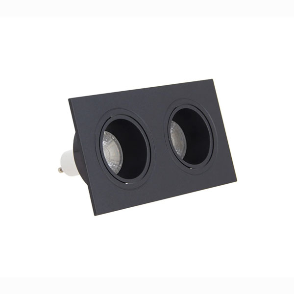 SPOT 2 TETES GU10 50W2700K CARRE ORIENTABLE NOIR IP20