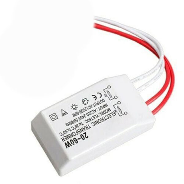 TRANSFORMATEUR ELECTRONIQUE PLASTIQUE BLANC 220V/12V/60W/50HZ