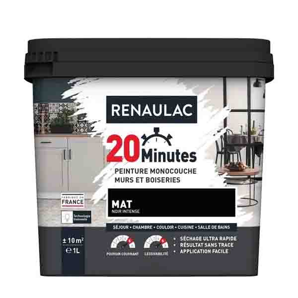 RENAULAC 20MN MURS ET BOISERIES MAT NOIR 1L