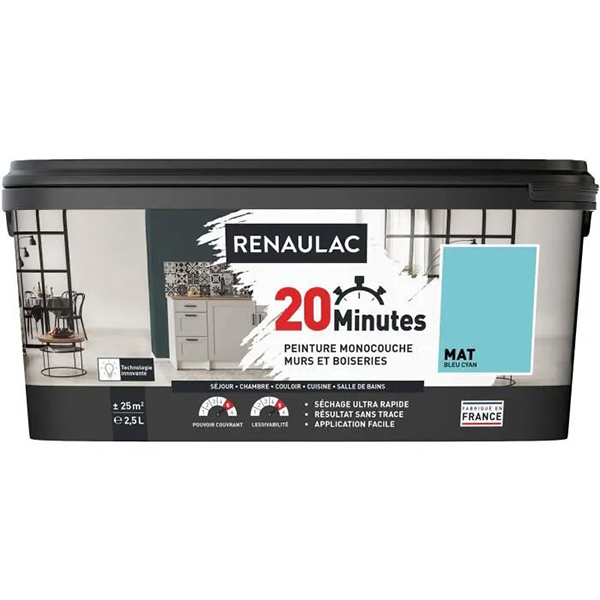 RENAULAC 20MN MURS ET BOISERIES MAT BLEU CYAN 2,5L