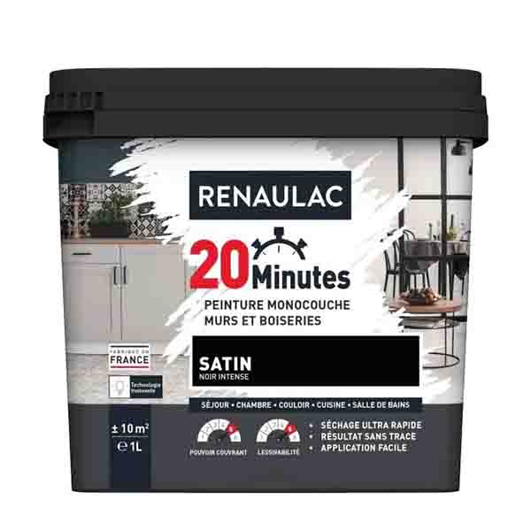 RENAULAC 20MN MURS ET BOISERIES SATINE NOIR INTENSE 1L