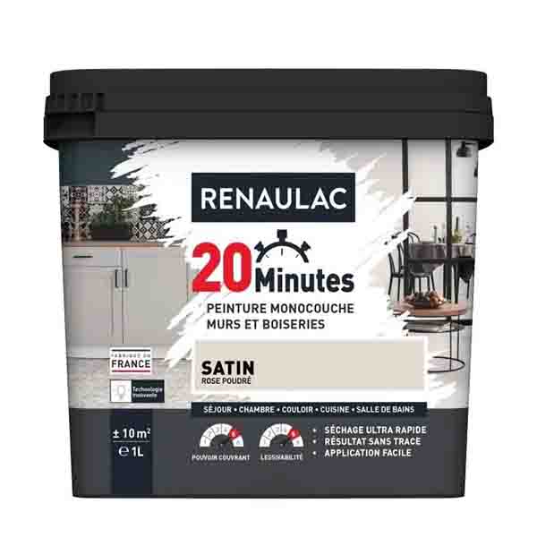 RENAULAC 20MN MURS ET BOISERIES SATINE ROSE POUDREE 1L