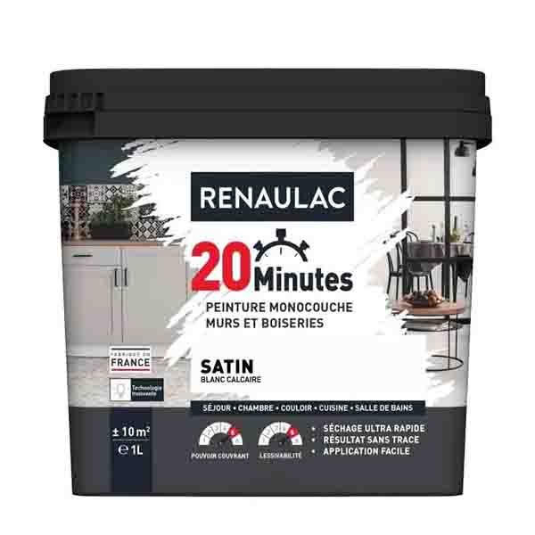 RENAULAC 20MN MURS ET BOISERIES SATINE BLANC CALCAIRE 1L