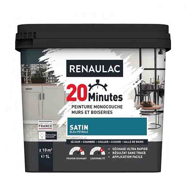 RENAULAC 20MN MURS ET BOISERIES SATINE BLEU PETROLE 1L