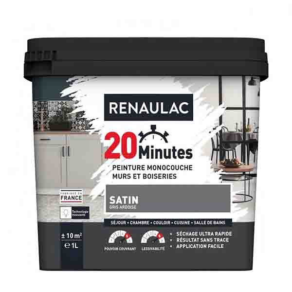 RENAULAC 20MN MURS ET BOISERIES SATINE GRIS ARDOISE 1L