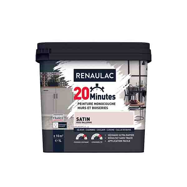RENAULAC 20MN MURS ET BOISERIES SATINE ROSE BALLERINE 1L