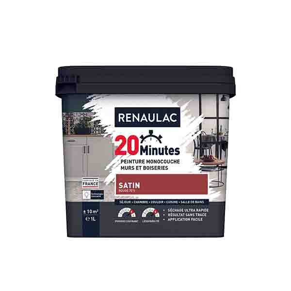 RENAULAC 20MN MURS ET BOISERIES SATINE ROUGE 70S 1L