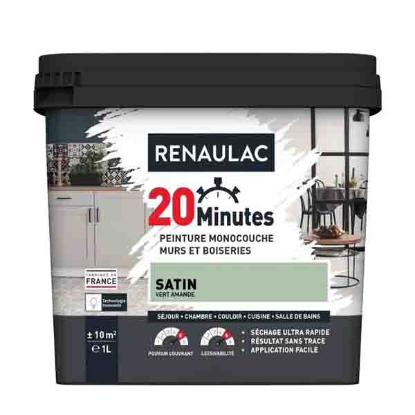 RENAULAC 20MN MURS ET BOISERIES SATINE VERT AMANDE 1L