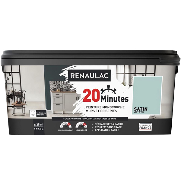 RENAULAC 20MN MURS ET BOISERIES SATINE VERT D EAU 2,5L