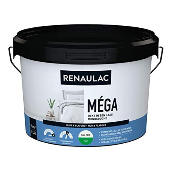 PEINTURE MUR-PLAFOND INTERIEUR MEGA BLANC MAT 2,5LITRES RENAULAC