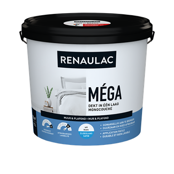 PEINTURE MUR-PLAFOND INTERIEUR MEGA BLANC SATINE 5LITRES RENAULAC