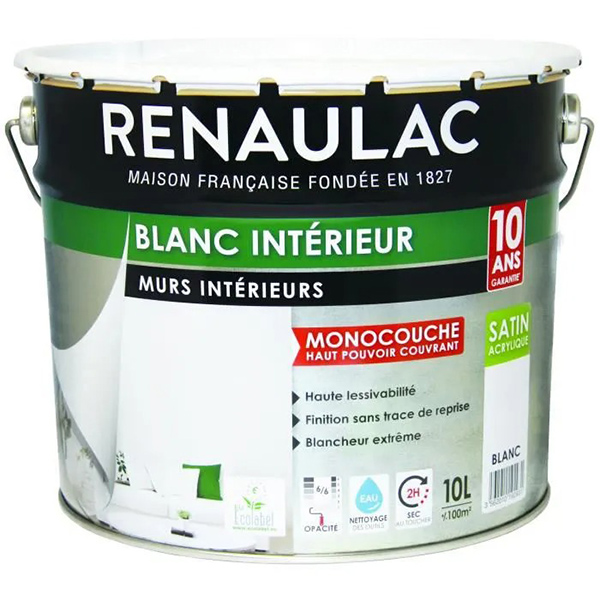 PEINTURE ACRYLIQUE POUR FACADE BLANC EN MONOCOUCHE 10L