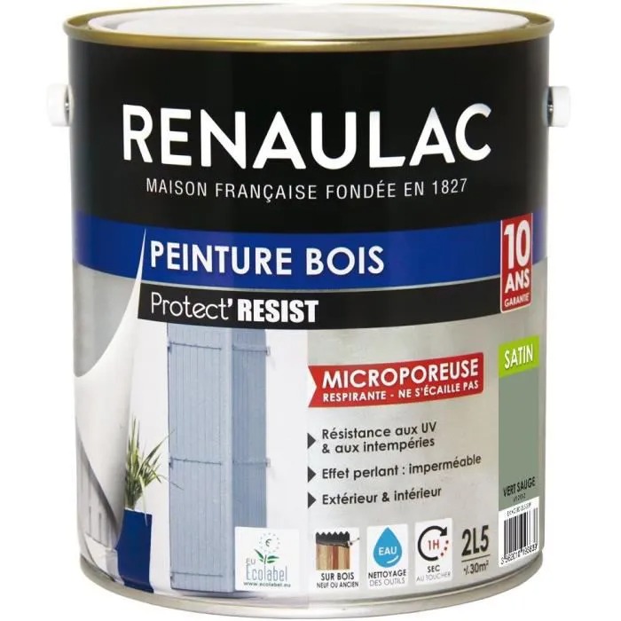 RENAULAC Peinture Bois vert sauge satine - 2,5L