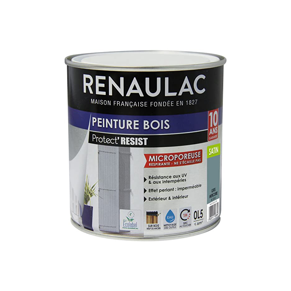 RENAULAC Peinture Bois gris mercure satine - 0,5L