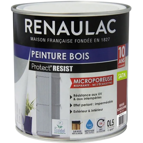 RENAULAC Peinture Bois rouge bourgogne satine - 0,5L