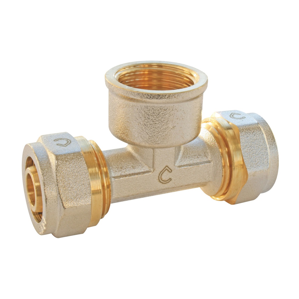 RACCORD TE TARAUDE FEMELLE ET MULTICOUCHE A COMPRESSION D16-3/4"