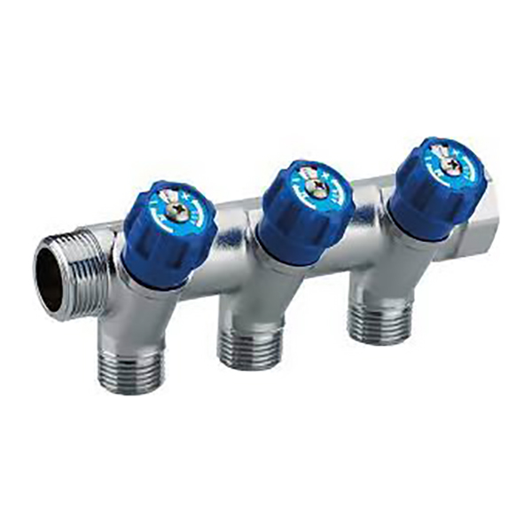 COLLECTEUR DE ROBINETTERIE INTEGREE BLEUE MF 20X27 MM - 3 DEPARTS MALES 15X21