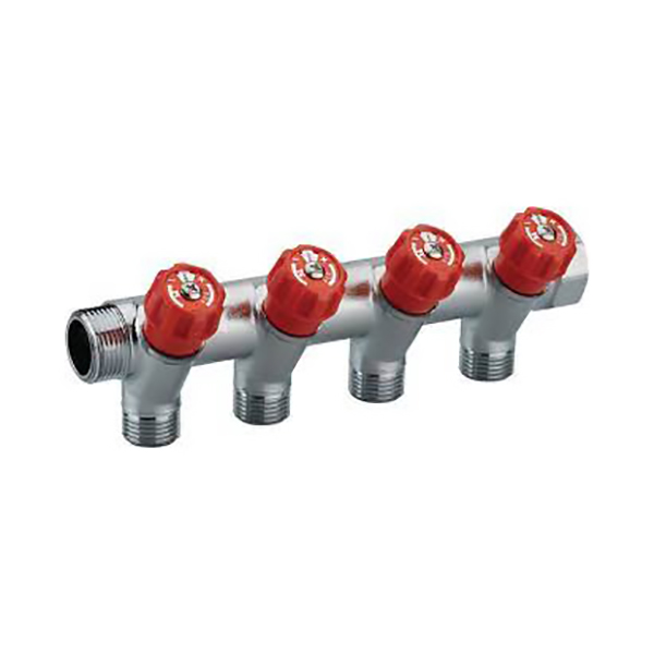 COLLECTEUR DE ROBINETTERIE INTEGREE ROUGE MF 20X27 MM - 4 DEPARTS MALES 15X21