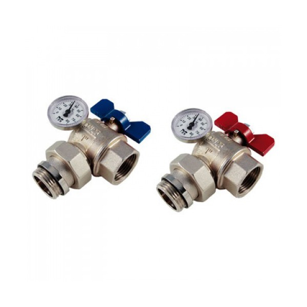 VANNE SPHERE EQUERRE 90, THERMOMETRE AVEC CONNECTION REVERSIBLE 1-
