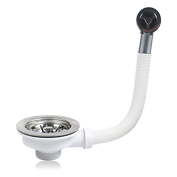 BONDE POUR EVIER D90 AVEC TROP PLEIN BLANC