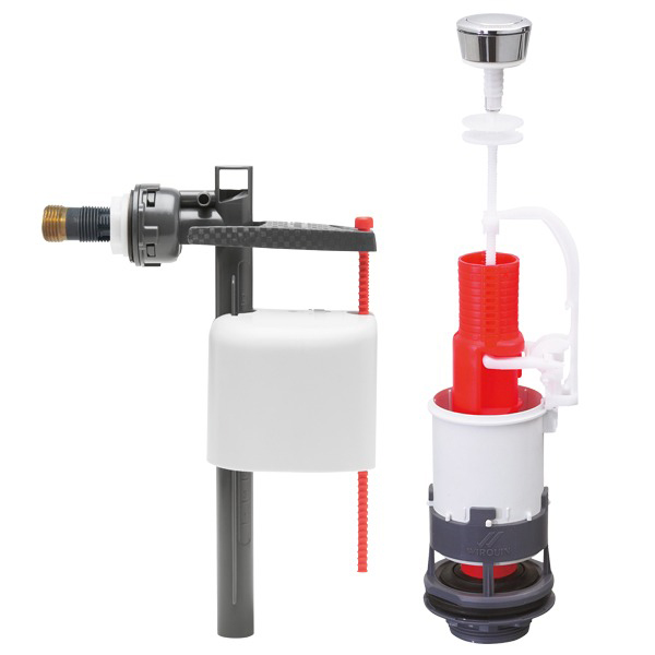 MP+ KOMPACT, MECANISME DE WC SIMPLE CHASSE A COMMANDE A PLATEAUX + ROBINET FLOTTEUR LATERAL A PISTON