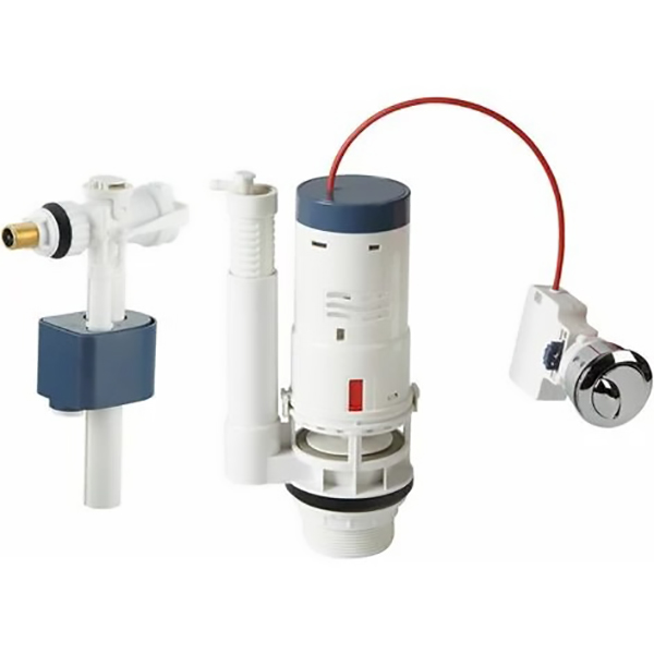 MECANISME WC A CABLE DOUBLE POUSSOIR + ROBINET FLOTEUR LATERAL (HZT)