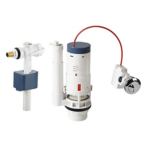 MECANISME WC A BOUTON SIMPLE POUSSOIR + ROBINET FLOTEUR LATERAL (HZT)