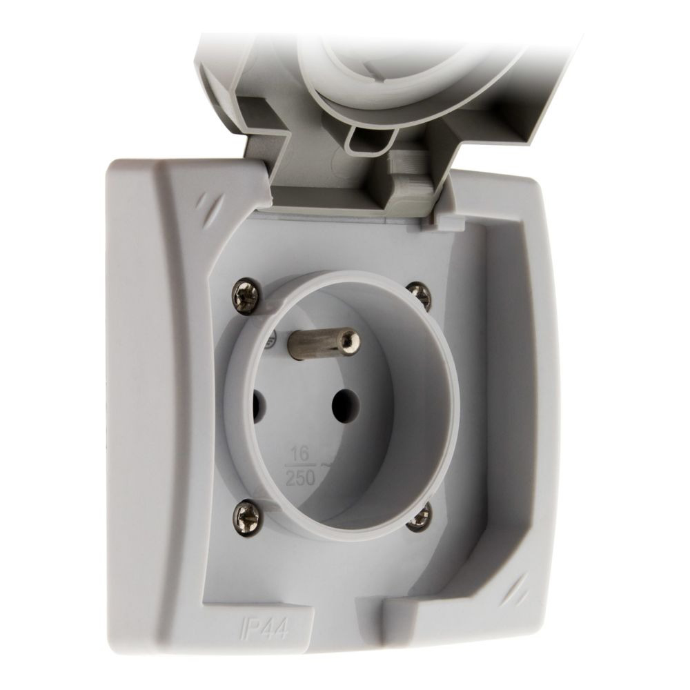 TAMARIS - IP44 - ENCASTRE GRIS- PRISE 2P+T 16A