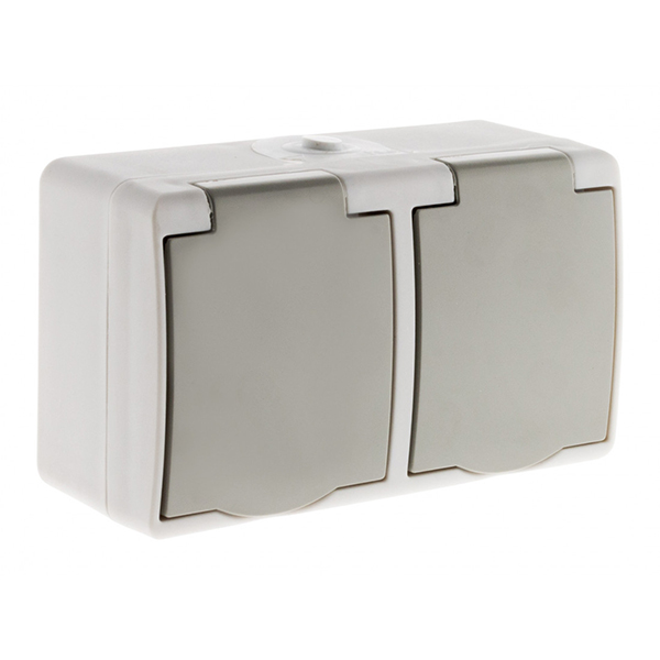 BEEWELL - IP54 - GRIS - PRISE DOUBLE 2P+T HORIZONTALE