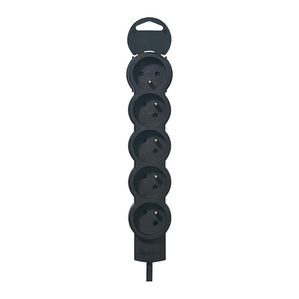 RALLONGE MULTIPRISE A PUIT 1.5M EXTRA PLATE 5X2P+T 230V 3500W 16A NOIR GRIS FONCE