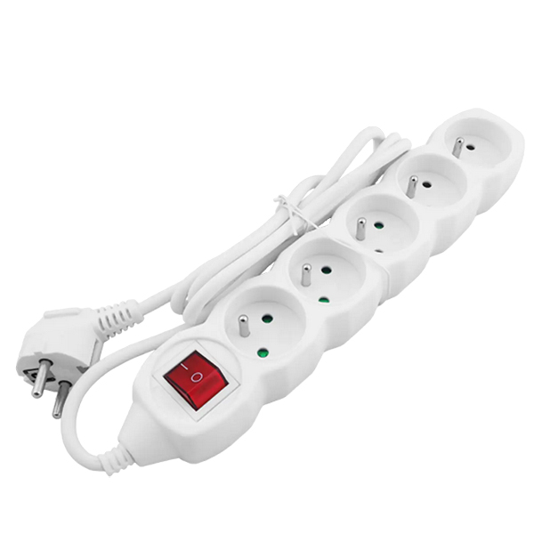 BLOC MULTIPRISE 5X2P+T 1,40M 16A 230V 3G1 BLANC AVEC INTERUPTEUR PRO ELEK FKX5N