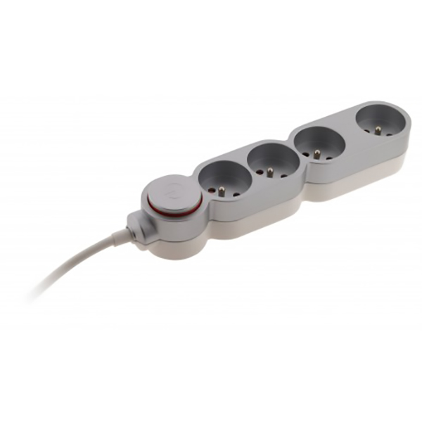 BLOC MULTIPRISES 4 PRISES 16A + INTER INTERRUPTEUR SILVER H05VV-F 3G1 LG : 1,5 M ÉQUIPÉ D'UNE FICHE PARAFOUDRE
