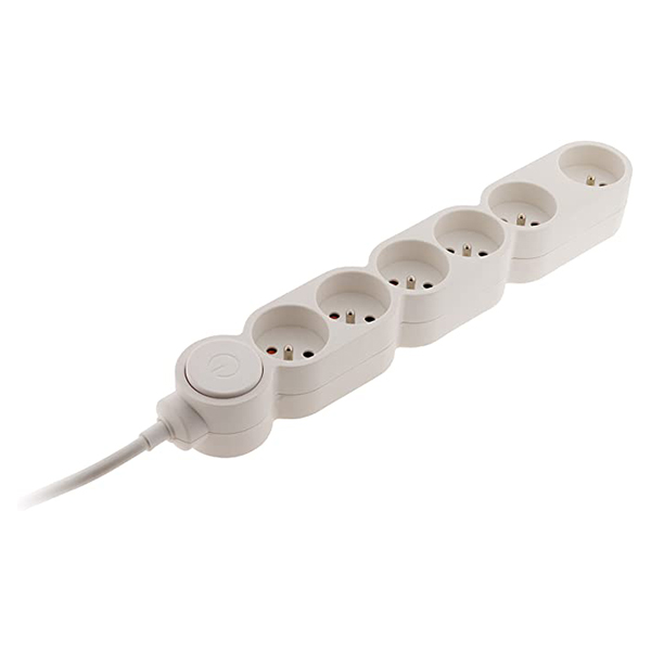 BLOC 6 PRISES 16A + INTER BLANC H05VV-F 3G1 LG : 1,5 M EQUIPE D UNE FICHE PARAFOUDRE