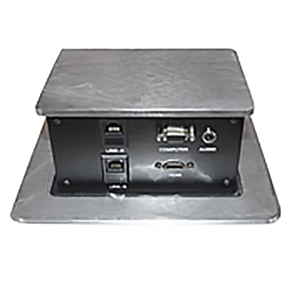 BLOC MULTIPRISE ESCAMOTABLE DE MEUBLE ALU ARGENTE 2X2P+T, 4XRJ45, 2XAUDIO, 2XHDMI, 2XVGA – 208X160X140MM