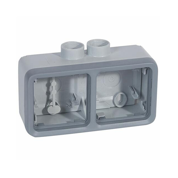 BOITIER ETANCHE A PRESSE-ETOUPE 2 POSTES HORIZONTAUX PG16 PLEXO COMPOSABLE IP55 - GRIS
