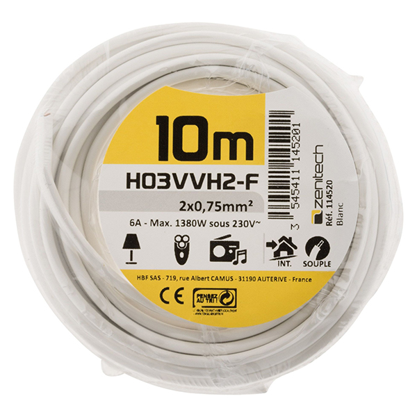 H03VVH2-F 2X0,75 BLANC 10M FILM