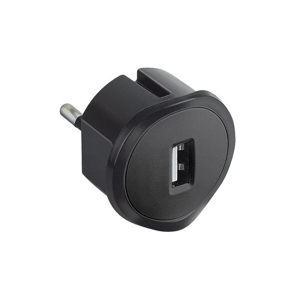 CHARGEUR USB 5V 1,5A MAXIMUM AVEC FICHE 2P 10A ENCOMBREMENT REDUIT - NOIR
