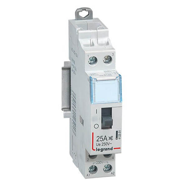 CONTACTEUR MODULAIRE MANUEL SILENCIEUX 25A 250V 2F/230V 1MOD BORNES VIS 4156 LEGRAND