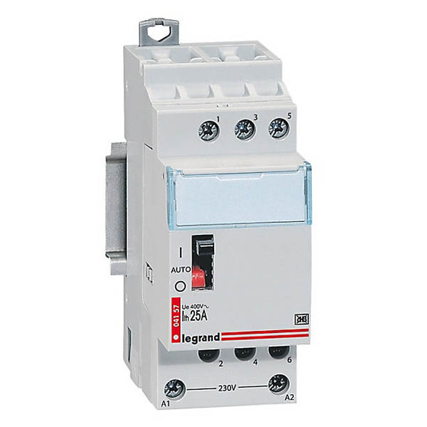 CONTACTEUR MODULAIRE MANUEL SILENCIEUX 25A 400V 3F/230V 2MOD BORNES VIS 4157 LEGRAND