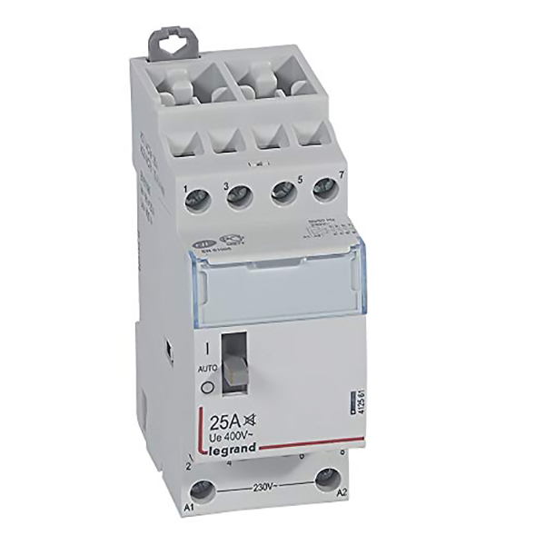 CONTACTEUR MODULAIRE MANUEL SILENCIEUX 25A 400V 4F/230V 2MOD BORNES VIS 412551 LEGRAND