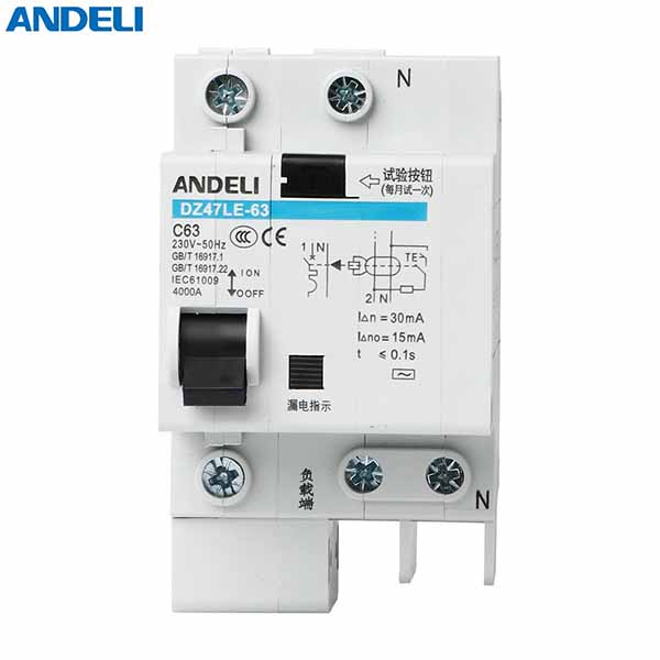 DISJONCTEUR DIFFERENTIEL MODULAIRE 1P+N C6 300MA 6KA 3MOD VIS/VIS ANDELI DEZ47LE-63 1P+N