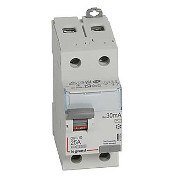 DISJONCTEUR MODULAIRE DIFFERENTIEL P+N C25 30MA AC 4500A 2MOD VIS/VIS 07854 LEGRAND