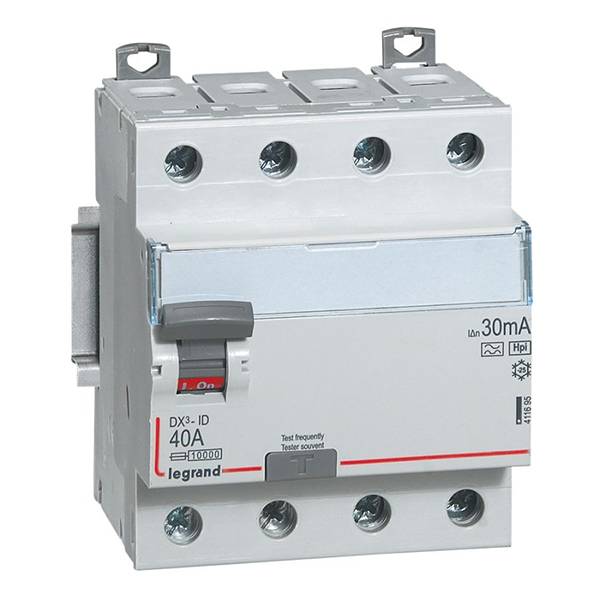 INTERRUPTEUR DIFFERENTIEL MODULAIRE 4P 40A 30MA AC 4MOD VIS/VIS 411661 LEGRAND