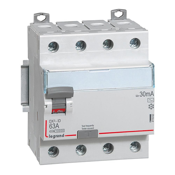 INTERRUPTEUR DIFFERENTIEL MODULAIRE 4P 63A 30MA AC 4MOD VIS/VIS 411662 LEGRAND